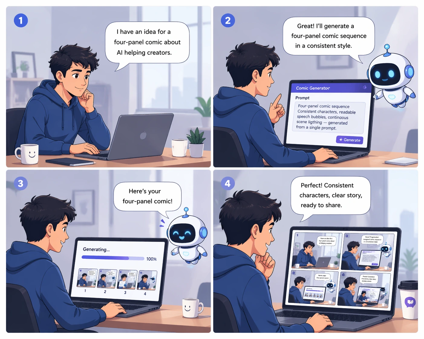 Four-panel comic sequence